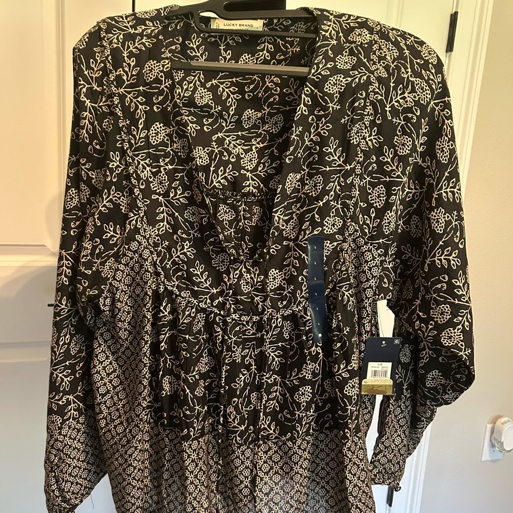 Lucky Brand Black and White Leaf Print Blouse